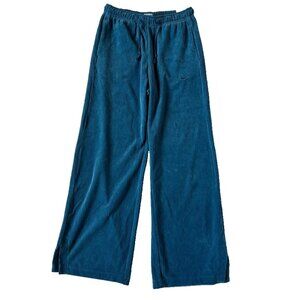 Nike Womens S Ribbed Velour Blue Pants Wide Leg High Rise New NWT DQ5921-457